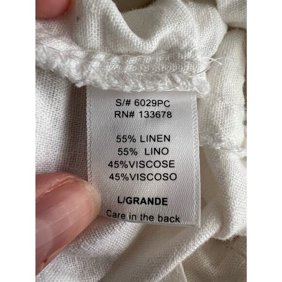 Love Tree Women's Linen Blend Melissa Pants Cropped Belted Pull-On White Size L - Picture 9 of 10